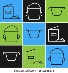 Set line Flour pack , Cooking pot  and Bakery bowl dough  icon. Vector