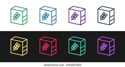 Set line Flour pack icon isolated on black and white background.  Vector