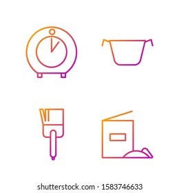 Set line Flour pack , Kitchen brush , Kitchen timer  and Cooking pot . Gradient color icons. Vector