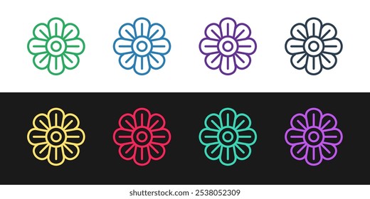 Set line Flower icon isolated on black and white background.  Vector