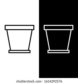 Set line Flower pot icon isolated on black and white background.  Vector Illustration