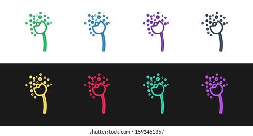 Set line Flower producing pollen in atmosphere icon isolated on black and white background.  Vector Illustration