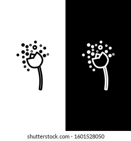 Set line Flower producing pollen in atmosphere icon isolated on black and white background.  Vector Illustration