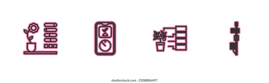 Set line Flower status, analysis, Smart farming technology and Standalone sensor icon. Vector