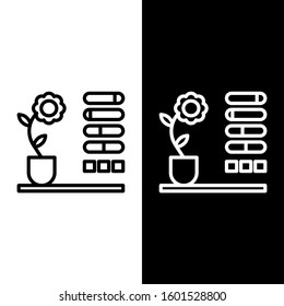 Set line Flower status icon isolated on black and white background.  Vector Illustration