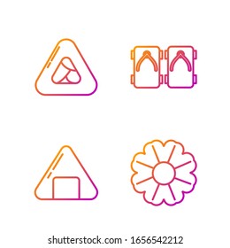 Set line Flower, Sushi, Sushi and Geta traditional Japanese shoes. Gradient color icons. Vector
