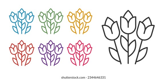 Set line Flower tulip icon isolated on white background. 8 March. International Happy Women Day. Set icons colorful. Vector