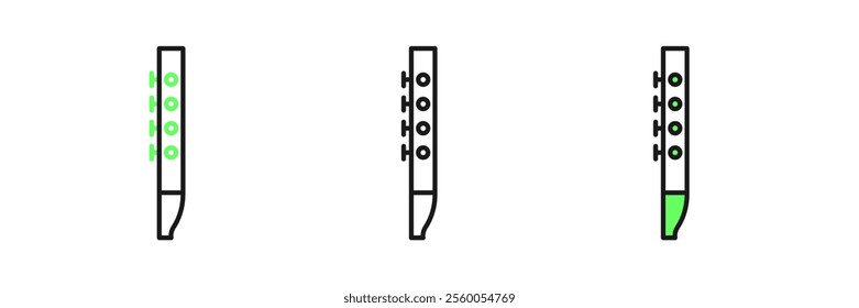 Set line Flute icon isolated on white background. Musical instrument.  Vector