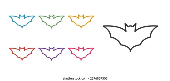 Establecer línea Icono de murciélago volador aislado en fondo blanco. Feliz fiesta de Halloween. Indique los iconos en colores. Vector