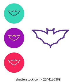 Establecer línea Icono de murciélago volador aislado en fondo blanco. Feliz fiesta de Halloween. Indique los iconos en colores. Vector