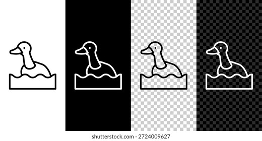 Icono del pato volador aislado en el fondo blanco y negro.  Vector