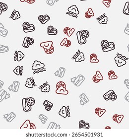 Set line Fog and cloud, Thermometer,  and Cloud with moon on seamless pattern. Vector