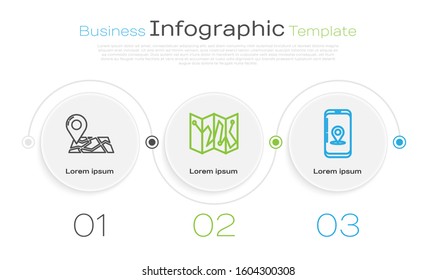 Set line Folded map with location marker, Folded map with location marker and Infographic of city map navigation. Business infographic template. Vector