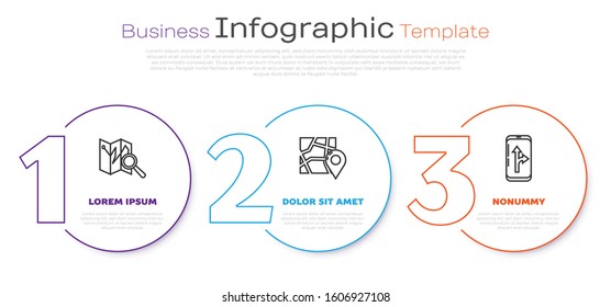 Set line Folded map with location marker, Folded map with location marker and Infographic of city map navigation. Business infographic template. Vector