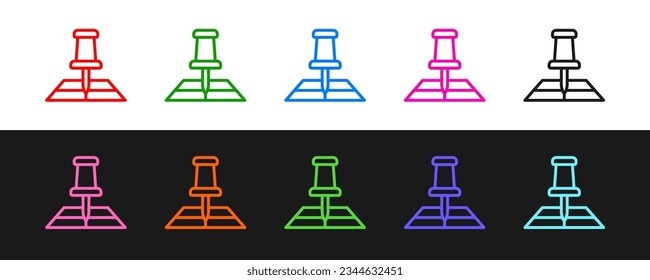 Set line Folded map with location marker icon isolated on black and white background.  Vector