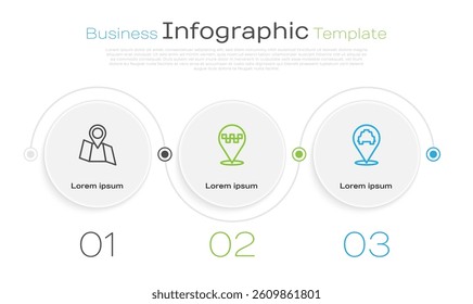 Set line Folded map with location, Location taxi and . Business infographic template. Vector