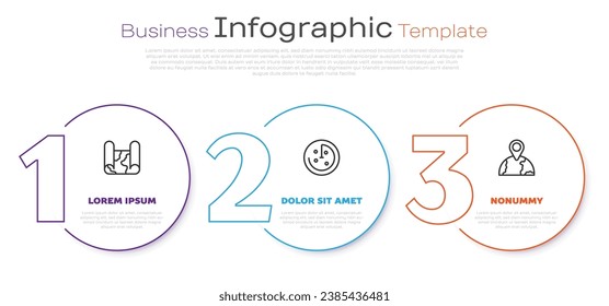 Set line Folded map, Radar with targets on monitor and Location the globe. Business infographic template. Vector