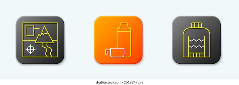 Set line Folded map, Thermos container and Christmas sweater icon. Vector