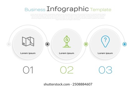 Establecer línea Mapa plegado, Gire la señal de carretera hacia atrás y punto de ruta desconocido. Plantilla de infografía de negocios. Vector