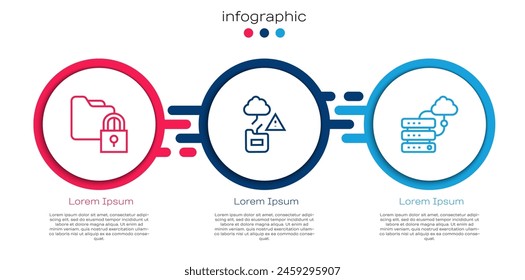 Set line Folder and lock, Cloud technology data transfer and Network cloud connection. Business infographic template. Vector