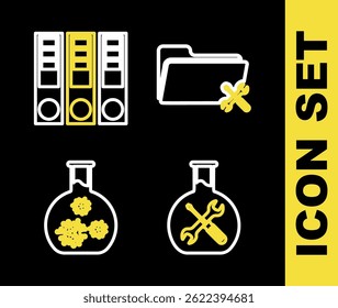 Set line Folder service, Bioengineering, Test tube with virus and Office folders icon. Vector