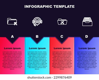 Set line Folder service, Headphones with speech bubble chat,  and Drawer documents. Business infographic template. Vector