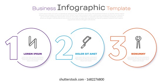 Set line Folding ruler, Hacksaw and Pincers and pliers. Business infographic template. Vector