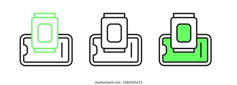 Set line Food ordering on mobile icon isolated on white background. Order by mobile phone. Restaurant food delivery concept.  Vector