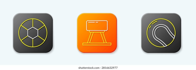 Set line Football ball, Pommel horse and Baseball icon. Vector