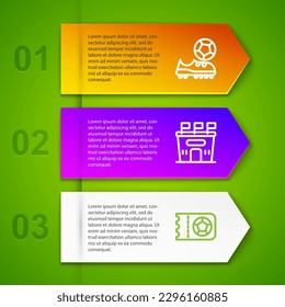 Set line Football shoes, stadium and or soccer ticket. Business infographic template. Vector