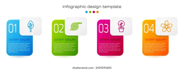 Set line Forest, Garden hose,  and Flower. Business infographic template. Vector