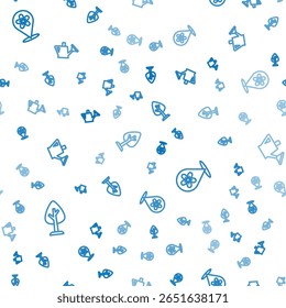 Set line Forest, Location with flower and Watering can on seamless pattern. Vector