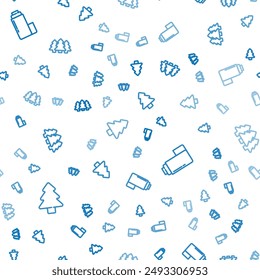 Set line Forest, Thermos container and  on seamless pattern. Vector