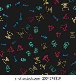 Set line Fork, Blender, Electronic scales and Kitchen extractor fan on seamless pattern. Vector