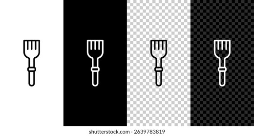 Set line Fork icon isolated on black and white, transparent background. Cutlery symbol.  Vector
