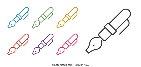 Set line Fountain pen nib icon isolated on white background. Pen tool sign. Set icons colorful. Vector