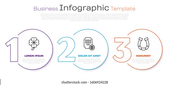 Set line Four leaf clover, Online slot machine and Horseshoe. Business infographic template. Vector