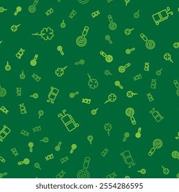 Set line Four leaf clover, Golf bag with clubs and Magnifying glass on seamless pattern. Vector