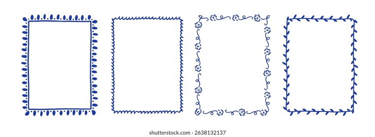 Set of line frames with wavy, curly edges. Ornaments, patterns. Doodle, cute retro borders. Design for card, invitation, cover, packaging. La dolce vita style. Vintage frame.