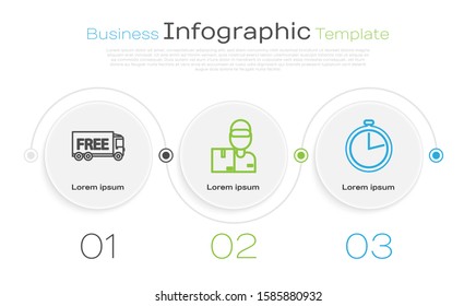 Set line Free delivery service , Delivery man with cardboard boxes  and Stopwatch . Business infographic template. Vector