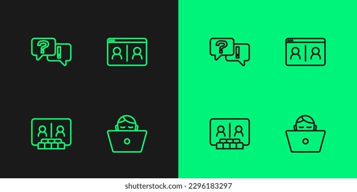 Set line Freelancer, Video chat conference, Question and Answer and  icon. Vector