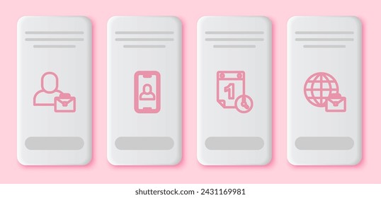 Set line Freelancer, Video chat conference, Time management and Online working. White rectangle button. Vector