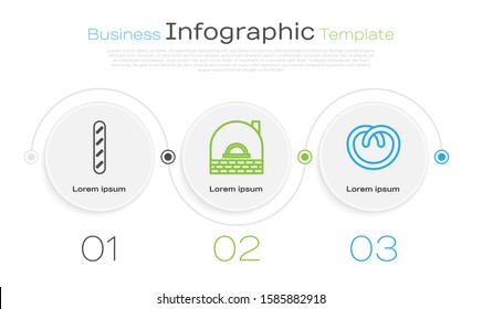 Set line French baguette bread , Brick stove  and Pretzel . Business infographic template. Vector