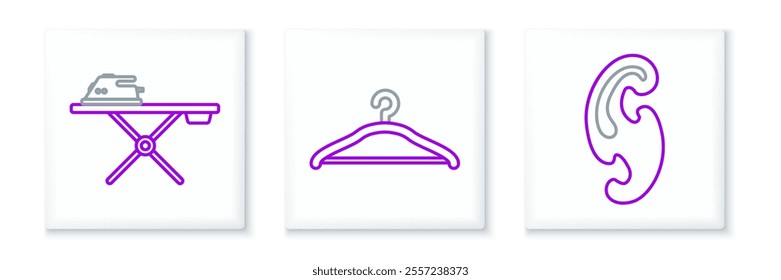 Set line French curves, Electric iron and ironing board and Hanger wardrobe icon. Vector