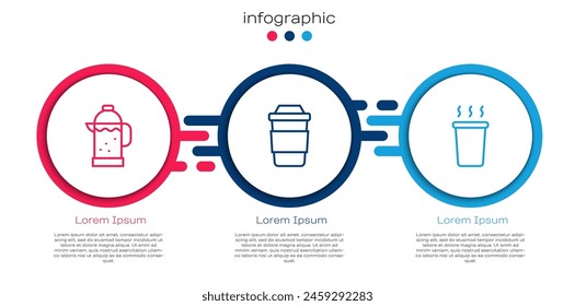 Set line French press, Cup of tea and . Business infographic template. Vector