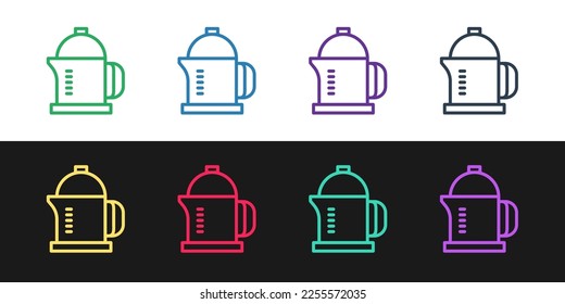 Set line French press icon isolated on black and white background.  Vector