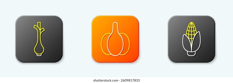Set line Fresh green onions, Garlic and Corn icon. Vector