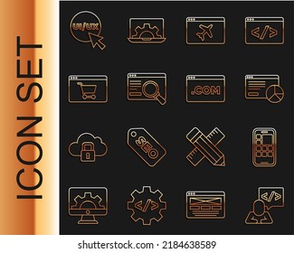 Set line Front end development, Mobile Apps, Website statistic, template, UI or UX design, Online shopping screen,  and  icon. Vector