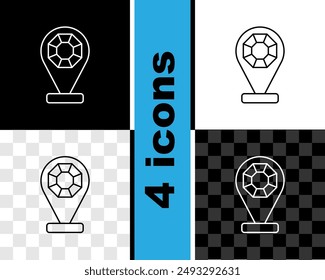 Set line Front facade building jewelry store icon isolated on black and white, transparent background.  Vector