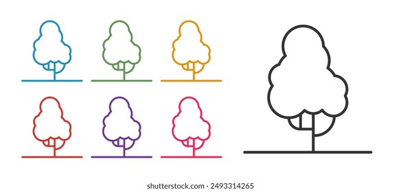 Set line Fruit tree icon isolated on white background. Agricultural plant. Organic farm product. Fruit garden. Gardening theme. Set icons colorful. Vector